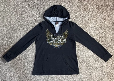 Sudadera con capucha Harley-Davidson negra para mujer talla XL pulóver bolsillo con cordón Foto 1 de 4