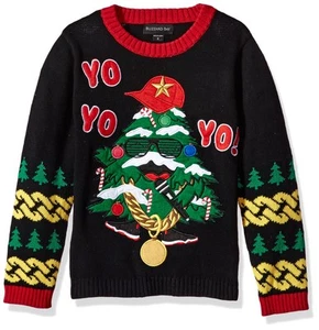 Boys' Large Santa Christmas Tree Yo Yo Yo Sweater Black Combo 14/16 L - Picture 1 of 1