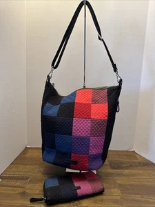 Vera Bradley Carson Hobo Shoulder Bag & Wallet Winter Patchwork Black - Picture 1 of 9