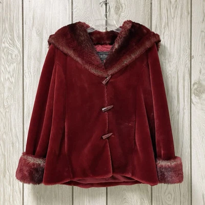 De Colección Terry Lewis Mujeres Rojo Rubí Imitación Piel Capucha Palanca Abrigo Chaqueta con Guantes M Foto 1 de 4