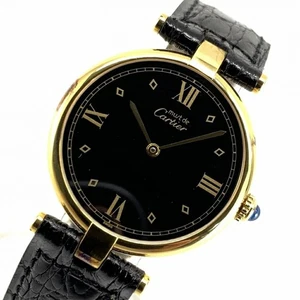 Cartier W100115402 Must Vend me Boys 29mm Roman Index quadrante nero pelle... - Foto 1 di 10
