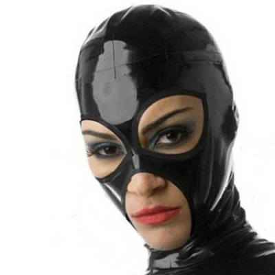 Black Latex Hood Mask with Open Mouth,Rubber Mask for Unisex - Image 1 of 4