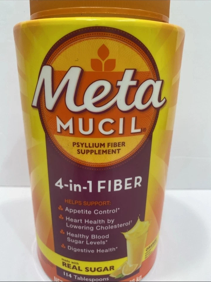 Suplemento en polvo de fibra de psyllium Metamucil sabor naranja - 114 cucharas de mesa Foto 1 de 2