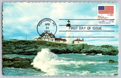 #1891 Flag over Seacoast FDC Maxi Card Portland Head Light Lighthouse - Image 1 of 2