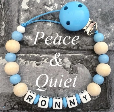 PEACE & QUIET Chunky Wooden Dummy Clip | Simple | Blue | Personalised | Wood | Pacifier Chain