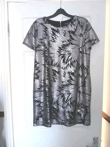 WAREHOUSE black/silver sparkly dress,size 14,small back zip,lined,short sleeves - Picture 1 of 5