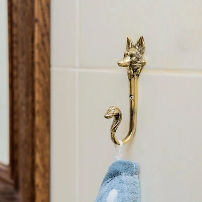 Fairy Tale Fox Wall Hook – Handmade Brass Animal Hanger for Keys, Towels, Coats - Image 1 of 4