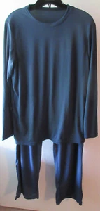 Real Essentials L Pajama Top & Pants Set Sleepwear Navy Blue Solid Long Sleeve - Picture 1 of 4