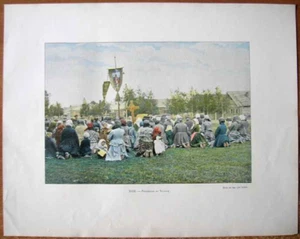 ca.1895 French photochrom RUSSIA: ORTHODOX CHURCH PROCESSION IN VILLAGE, #18 - Picture 1 of 1