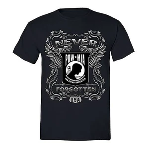 Never Forgotten T-shirt Veteran Army Military USA POW MIA Eagle American tshirt - Picture 1 of 2