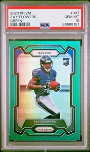 2023 Panini Prizm #307 Zay Flowers Green Prizm PSA 10 GEM MINT - Picture 1 of 2