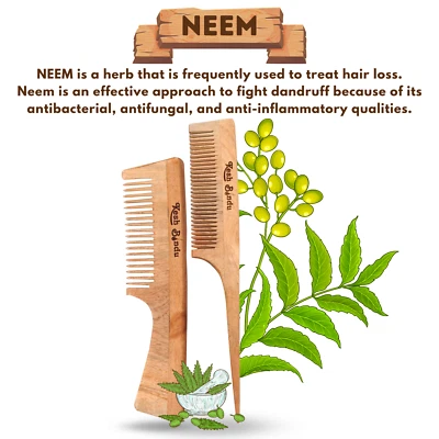 Neem Wooden Comb Wide Teeth for Healthy & Dandruff Free Scalp Massaging Comb - Image 1 of 4