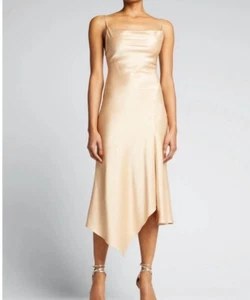 Vestido de Cóctel Alice And Olivia Satén Armonía Asimétrico Dorado Talla 8 Usado - Imagen 1 de 8