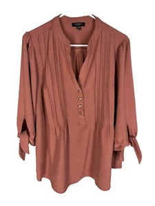 Top COCOMO DONNA taglia 1X rosa tinta unita plissettato cravatta manica elegante camicetta senza tempo - Foto 1 di 5