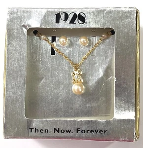 1928 Brand Jewelry Set Necklace & Earrings with Box - Picture 1 of 12
