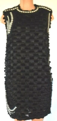 LANVIN BLACK FRINGE HANDMADE PEARL EMBROIDERY SLEEVELESS SIZE 40 - Image 1 of 4