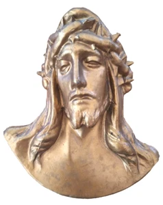 Vintage JESUS CROWN OF THORNS Gold Gilt Metal Wall Plaque Decoration Heavy VGC - Picture 1 of 5