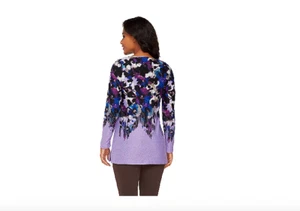 George Simonton Floral Printed Sweater Knit Top Purple Combo Small - Picture 1 of 4