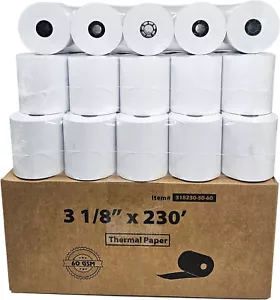 3 1/8 x 230 60GSM THERMAL POS RECEIPT PRINTER ROLL PAPER BPA FREE USA 50 ROLLS - Picture 1 of 6