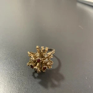 Vintage Gold Tone Faux Ruby & Diamond Cocktail Ring – Glamorous & Bold - Picture 1 of 7