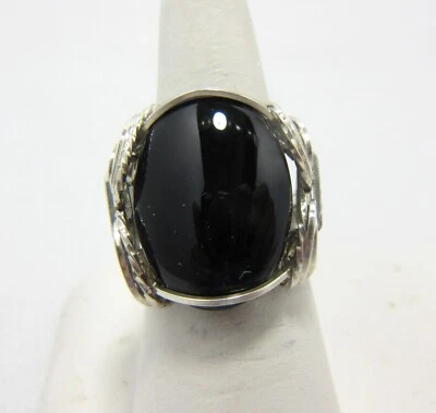 Anillo de ónix negro, plata de ley, anillo envolvente de alambre, anillo tamaño 9,5, equilibrio #R53 Foto 1 de 4