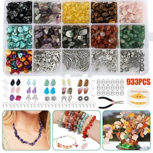 933PCS Chips Stone Beads Natural Gemstone Beads DIY Jewelry Necklace Making Kit - Picture 1 of 10