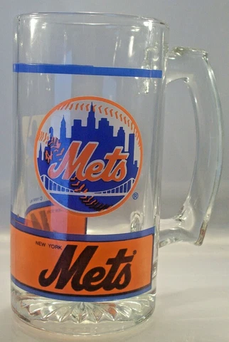 Vintage 1991 MLB New York METS Glass STEIN   5 1/2 inches tall 10oz Cover