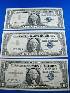 1957A 1 $ SILBER ZERTIFIKAT - 3 SEQUENTIELLE S/Ns - LOT OF 3 (skupm45) - Bild 1 von 2