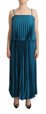 DIXIE Dress Pleated Blue Spaghetti Strap Sleeveless Long Maxi IT42/US8/M
