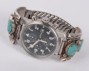 Vintage Orvis Native American by Ray Smith Turquoise Sterling Silver Band Watch - Picture 1 of 12