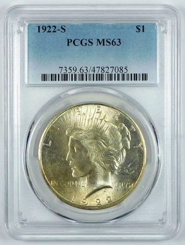 1922-S Peace Silver Dollar - PCGS MS 63 Cover