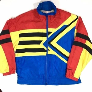 Vtg 90's Head BOLD Red Yellow GEOMETRIC Colorblock SHINY NEON Track Jacket XL - Picture 1 of 10
