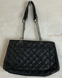 Borsa Montana West Select nera pelle trapuntata argento metallo catena manico - Foto 1 di 3