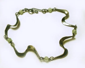 MID CENTURY Handwerker MODERNIST handgefertigt 3,5 mm JADE PERLE Welle STERLING ARMBAND - Bild 1 von 3