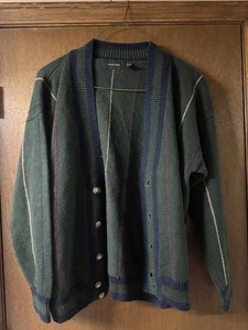 VTG Men’s Structure Cardigan Stripes 90s Vibe Sz Large Green - Picture 1 of 6