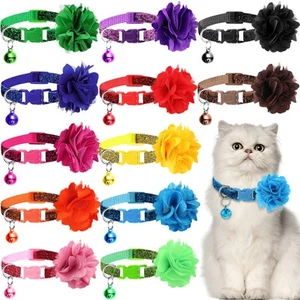 12 Pcs Cat Collar with Flower Bells for Girl Cats Adjustable Kitten Collar Fl... - Picture 1 of 7