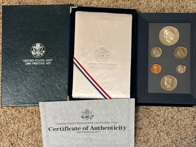 1990-S US Mint Prestige Proof Set Eisenhower Silver Dollar OGP & COA 6 Coins - Image 1 of 4