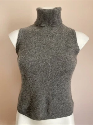 De Colección FUZZY Valerie Stevens 2 Capas Cachemira Sin Mangas Recortado Cuello Alto Gris S/M Foto 1 de 4