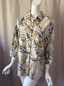 Top camicia Chico's floreale cotone manica 3/4 con bottoni taglia 3 - Foto 1 di 5