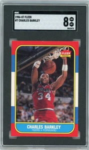 1986-87 Fleer Basketball #7 Charles Barkley 76ers RC Rookie HOF SGC 8 NM-MT - Picture 1 of 2