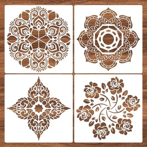4 Pcs Extra Large Pattern Mandala Stencils Reusable Dot Flower Style  - Picture 1 of 7
