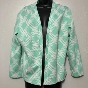 Vintage 1960’s Mint Green Polyester Grid Patterned Cardigan Mod - Picture 1 of 5