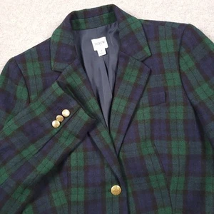 J Crew Blazer Women 4 Black Watch Tartan Plaid Gold Button Wool Suit Jacket - Picture 1 of 16