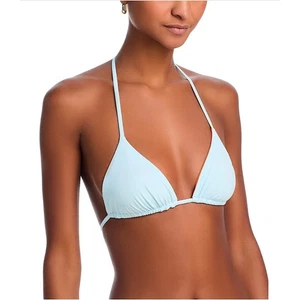 Top de bikini triángulo reversible IRIS liso y a rayas coral naranja azul cielo PEQUEÑO - Imagen 1 de 4