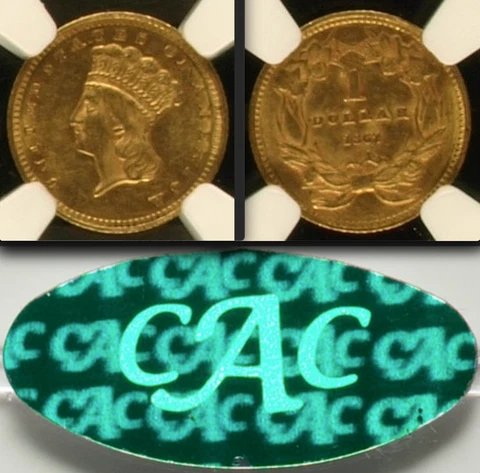 1862 NGC MS61 CAC Doubled Die Obverse   PCGS POP 12 ALL!   MAJOR DDO Gold Dollar Cover