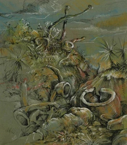 Arie Lamdan geboren 1944 in Israel Pastell Landschaft Wüste Stillleben Objekte - Picture 1 of 4
