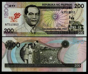 Philippines 200 PESOS P-214 1611-2011 UST 400th Commemorative UNC Torch BANKNOTE - Picture 1 of 4