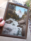 9-3/4 by 7-3/8 inch framed under glass print Mountain scene &river rapids 1930's