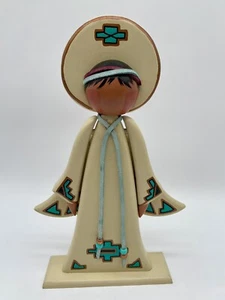 VTG Native American Style Hand Painted Carved Wood Angel Wings Folk Art Signed - Picture 1 of 12