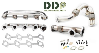 03-07 FOR Ford Powerstroke F250 F350 6.0 Stainless Exhaust Manifolds And Up Pipe - Image 1 of 3